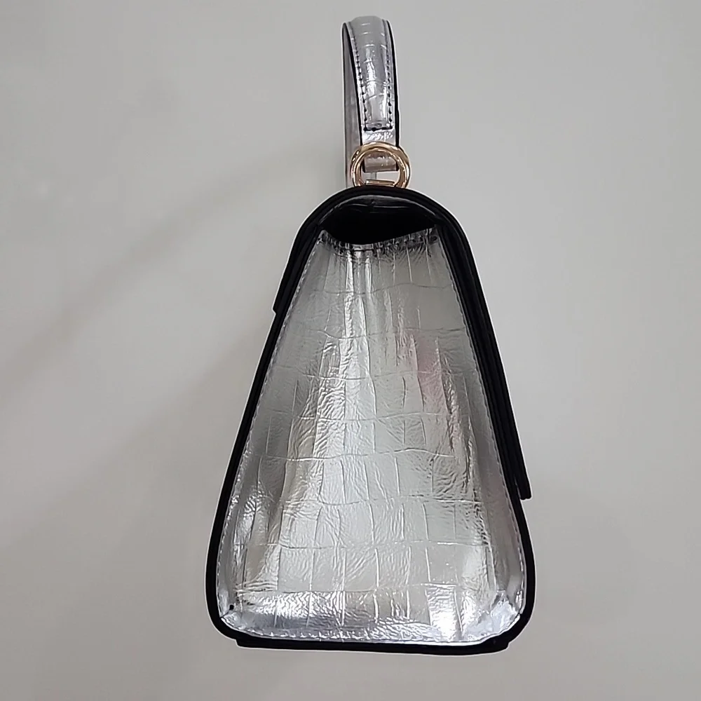 Aldo Rotoua Silver Gold Two Tone Metallic Top Handle Crossbody Mini Handbag - Picture 5 of 14